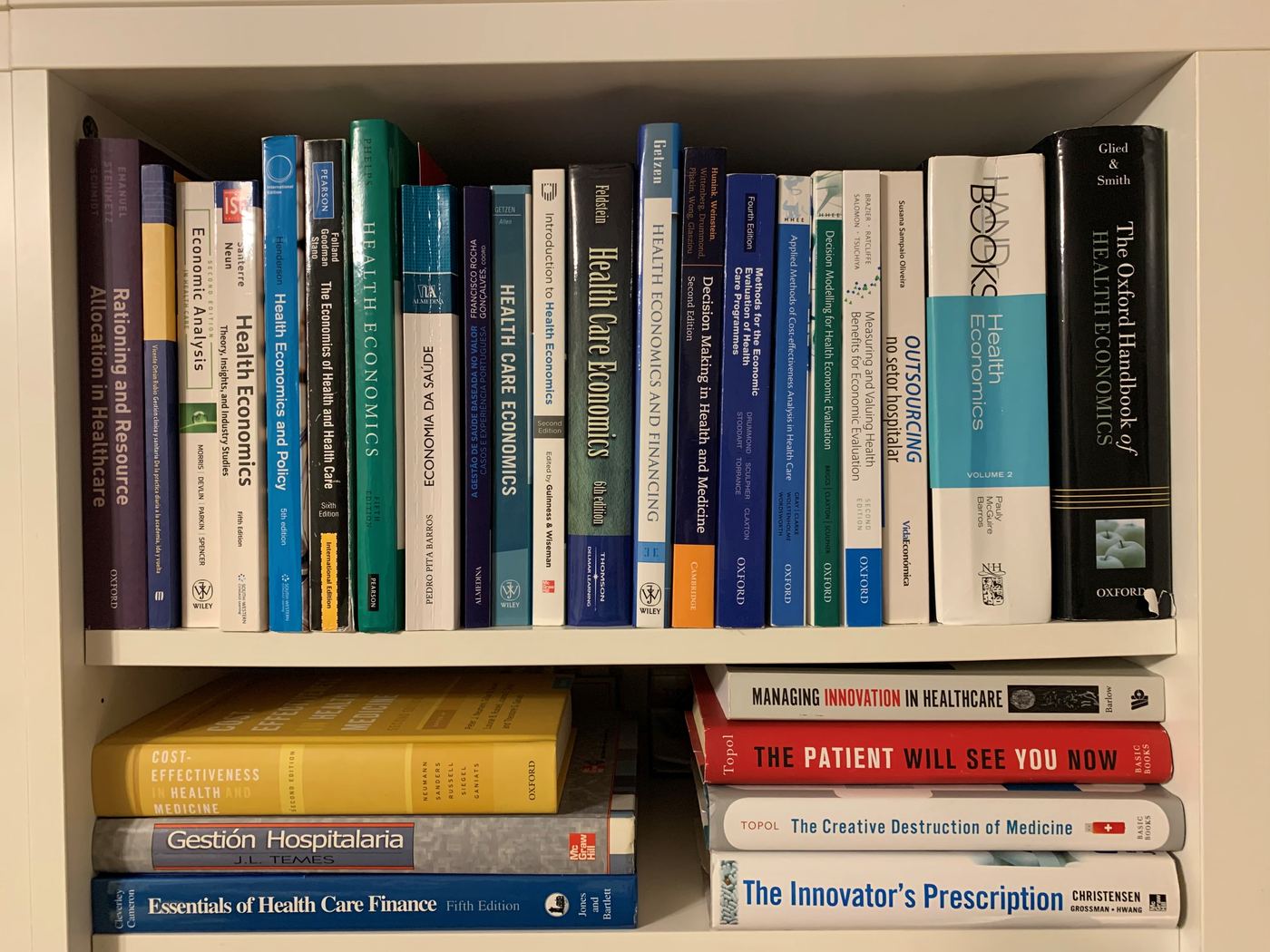 Estante com livros de referência em economia da saúde